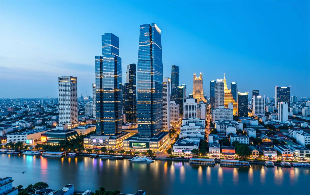 Bangkok business district at dusk
